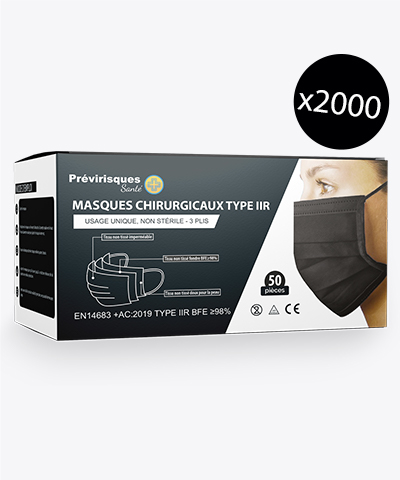 Prévirisques-santé.fr : Masque chirurgical type IIR noir (carton de 2000 unités)